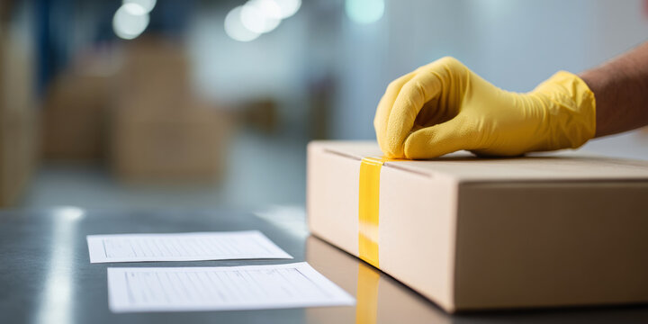 Hand sealing cardboard box with tape