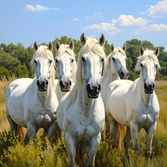 Obraz premium A group of white horses in a field