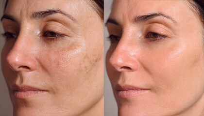 Laser skin peeling before and after results of facial rejuvenation treatment