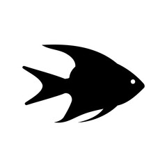 Obraz premium Angelfish silhouette icon depicted as a simple black graphic element isolated on a white background for versatile creative design projects.