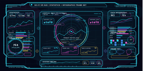 Fototapeta premium Sci-fi virtual reality heads-up display featuring futuristic