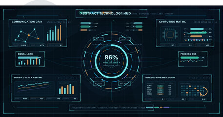 Obraz premium A futuristic abstract technology HUD interface featuring a central