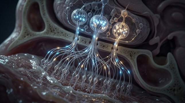 microscopic 3d illustration of olfactory receptors in nasal cavity