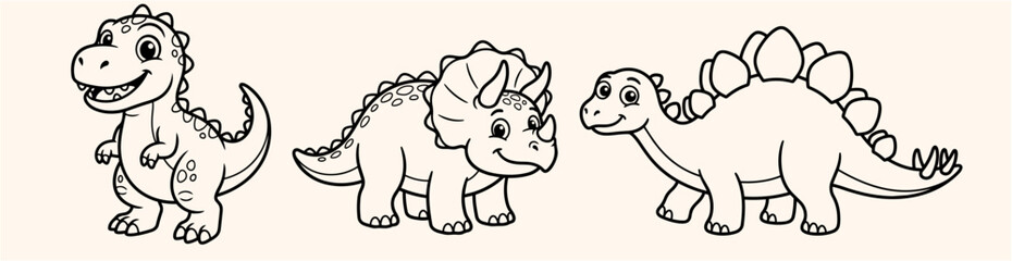 Outline Vector Collection of Friendly Cartoon Dinosaurs for Kids © arief