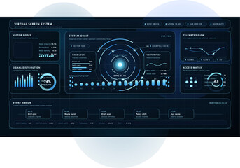 Fototapeta premium A futuristic blue head-up display interface featuring various data