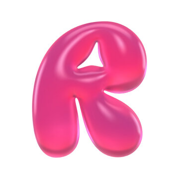 Glossy pink gummy letter R with shiny rounded 3D form