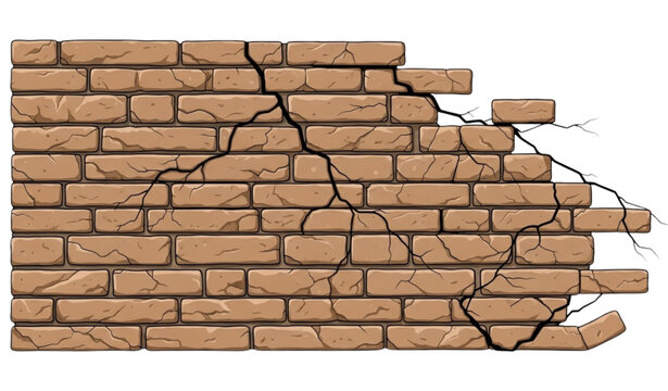 A vector graphic illustration of a damaged brick wall with cracks