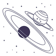 Vector illustration of a planet with rings and another planet in space with stars © Rifat