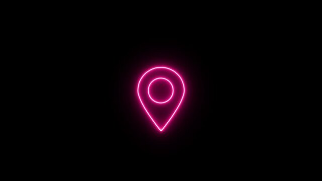 location glowing neon icon fast tracking map pin icon.. Levitating location pin icon animation with smooth floating motion and transparent background.