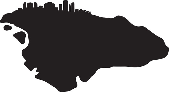 Sumatra island map silhouette with urban skyline buildings for indonesian travel and geography
