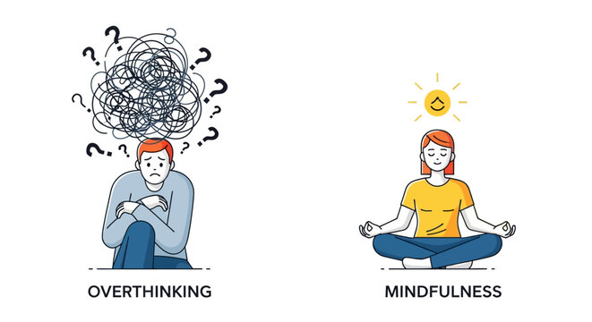 Mindset transformation visually representing the journey from overwhelmed rumination to the focused tranquility of mindfulness
