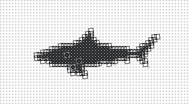 A black and white image of a pixelated shape