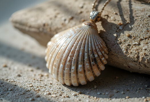 Shell Pendant on Sand Close Up