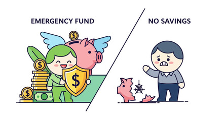 Fototapeta premium Visualizing Financial Security The Crucial Contrast Between Having an Emergency Fund and the Vulnerability of No Personal Savings