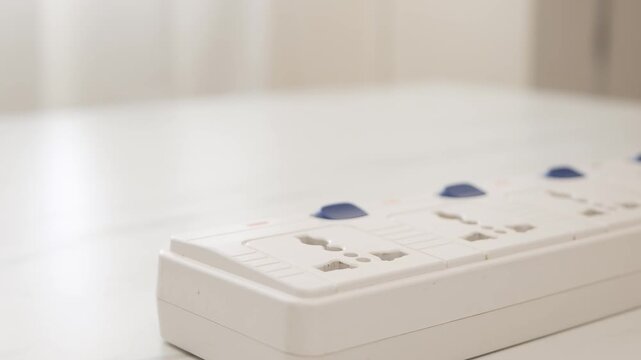 Hand unplugging black power adapter from white extension cord socket