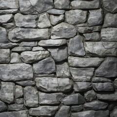 Fototapeta premium Close-up view of ancient stone wall texture with weathered rocks and natural gray tones in monochrome