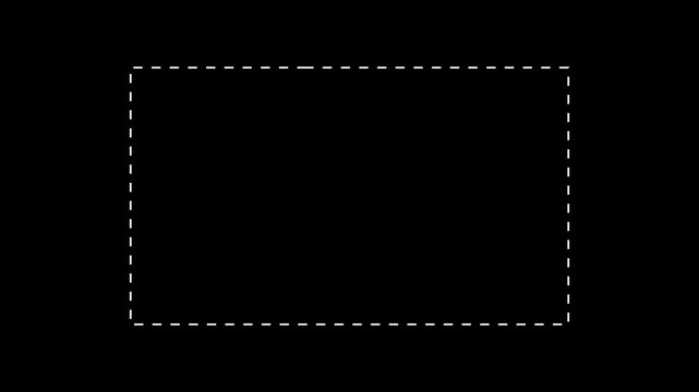 Dotted line rectangle frame animation on white background. Animation of a dotted line path from left to right point. border frame dotted line animation isolated on white screen. 4k video...,...