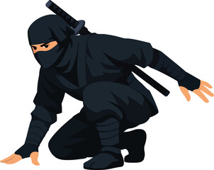 Obraz premium Ninja Stealth Pose Flat Illustration Vector Design