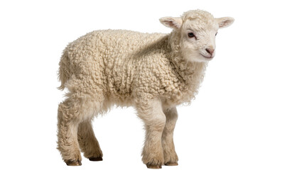 Fluffy young lamb with woolly fleece and curious gaze, isolated on transparent background for farm animal designs and children s books © Corman