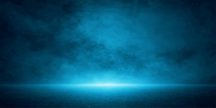 Abstract blue sky with dark clouds and smoke texture creates a stormy nature backdrop over the deep ocean night