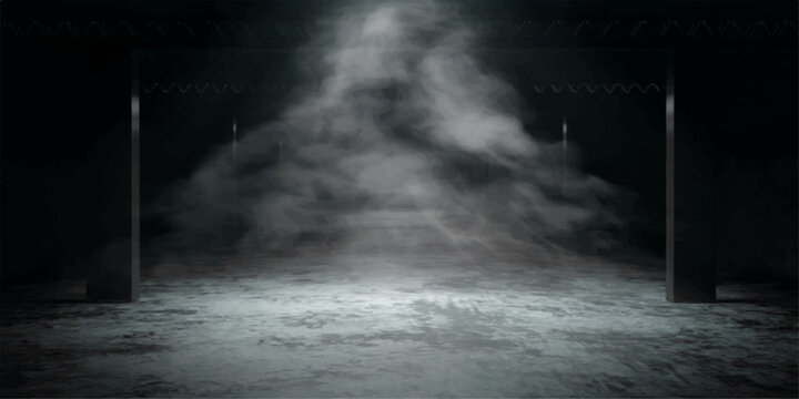 Abstract dark night storm in the city featuring blue light through thick black clouds with smoke and rain motion over a misty nature cloudscape