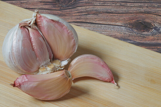 garlic on a wooden background
