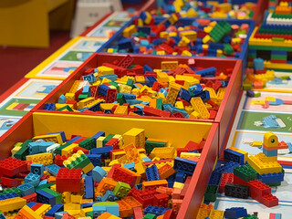 Obraz premium Colorful building bricks in display bins