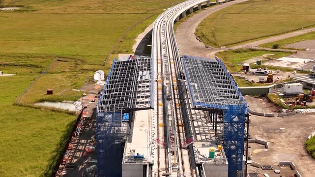 Aerial drone view of Luddenham Station construction site for the new Sydney Metro - Western Sydney Airport Line in March 2026