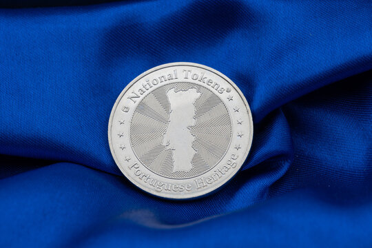 High Class Photo of Portuguese Coin National Token - Deep Blue Background - Fine Art