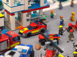 Obraz premium Lego city emergency vehicles on baseplate