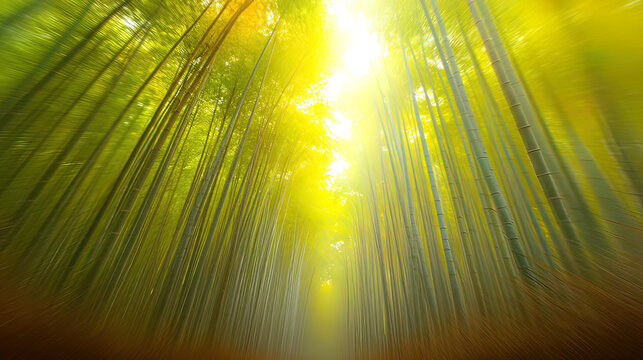 clacking. Bamboo stalks swaying and clacking in forest breeze with filtered daylight and motion blur. gardening catalogs, home-decor guides, designed for home decor and floral branding.
