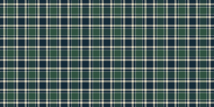 Chequered fabric vector texture, madras tartan seamless check. Filigree pattern textile plaid background in dark and mint colors.