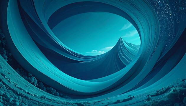 A swirling blue vortex tunnel with a bright sky