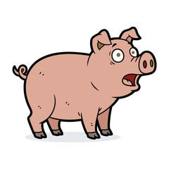 Fototapeta premium A cartoon illustration of a surprised or shocked pink pig with wide eyes and an open mouth