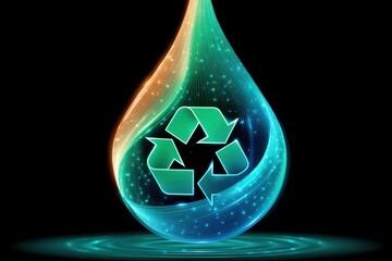 Naklejka premium Colorful digital recycling droplet symbolizing sustainability, eco technology, and creative environmental awareness for modern branding