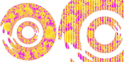 Fototapeta premium Abstract circular geometric design with a bold white spiral and concentric rings cut out from a vibrant textured surface, modern digital art