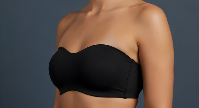 Woman wearing strapless black push-up bra vector illustration