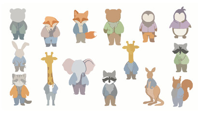 Wild animal icon set with bear paw koala fox panda and kangaroo flat vector © MdSaidi