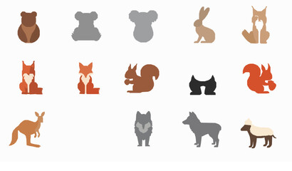 Fototapeta premium Wild animal outline icon set with bear paw fox wolf and koala line vector