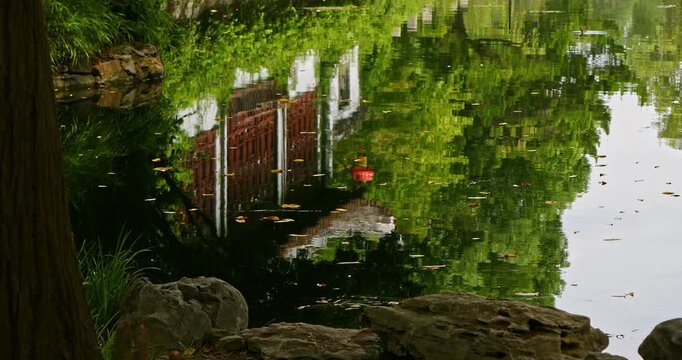 The beauty of the reflections of ancient Jiangnan architecture in the ripples of green water