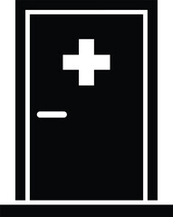 Obraz premium Medical door icon, healthcare access symbol, hospital entrance design, clinic room emblem, emergency aid illustration, health facility logo