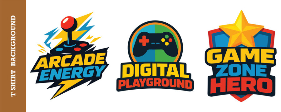 Arcade energy digital playground game zone hero controller joystick shield logo.
