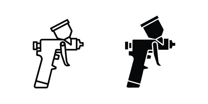 Comparison of two spray paint gun designs in black and white illustration style