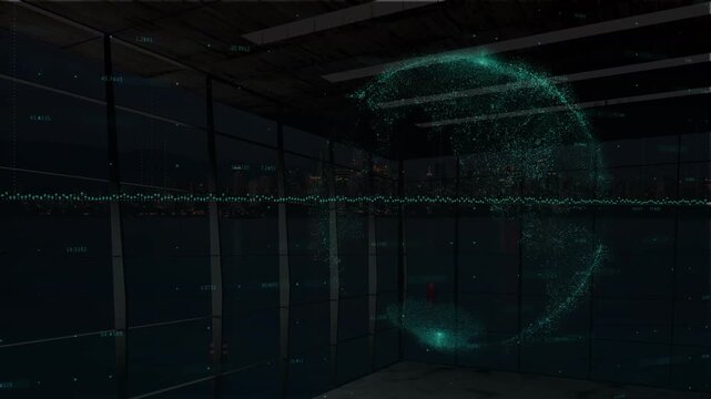 Animation of data processing and globe over window