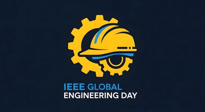 Ieee global engineering day logo with hard hat and gear