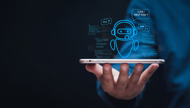 Chatbot conversation AI artificial intelligence technology online customer service, digital chatbot, robot application, OpenAI generate, futuristic technology and virtual assistant on internet.