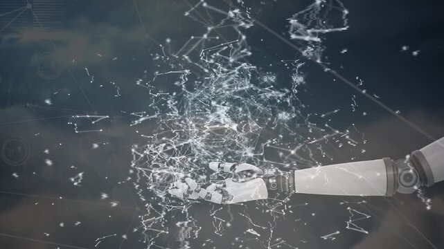 Animation of globe of network of connections over airplane