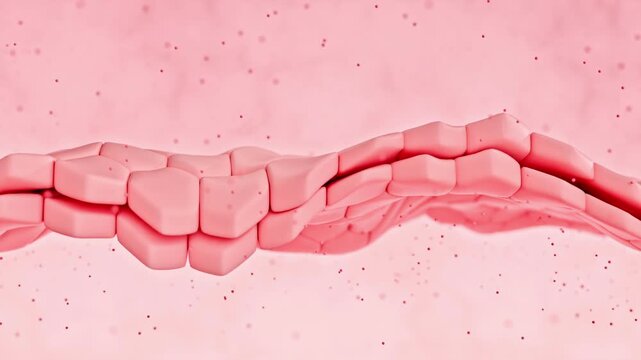 Detailed microscopic view of skin cells, specifically corneocytes, arranged in a layered structure to form the skin's protective barrier. Intricate organization and texture for educational content