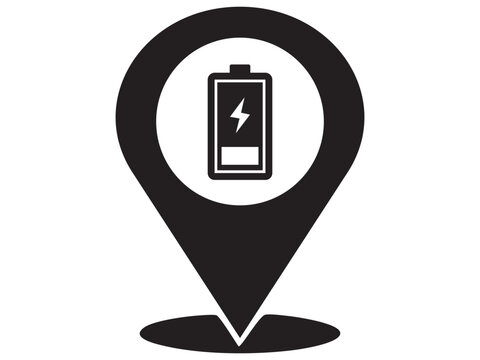 Charging battery map pin icon illustration design