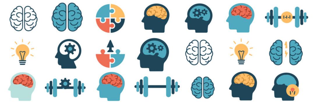 Vector icons for mental exercise and brain health &ndash; Ideal for memory training, school materials, or health tech.